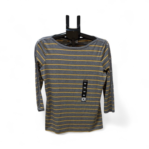 Liz Claiborne Gray and Yellow Striped Long Sleeve Top - Picture 1 of 6